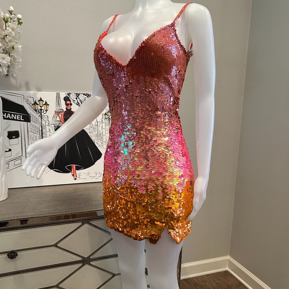 Rachel Allan Sequins and Scales Mini Dress in Fire